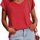 NEYOUQE Womens Summer Short Cap Sleeve T Shirts Dressy Casual Trendy Plain Workout Comfort Basic Tees Fashion Cute Tops (Red, XL)