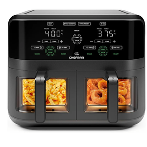 Chefman 6 Quart Dual Basket Air Fryer - Digital Touchscreen, Smart Sync Finish, Hi-Fry, Auto Shutoff, 2 Independent 3QT Nonstick Dishwasher-Safe Frying Baskets - Digital Double Air Fryer - Black Chefman 6 Quart Dual Basket Air Fryer - Digital Touchscreen, Smart Sync Finish, Hi-Fry, Auto Shutoff, 2 Independent 3QT Nonstick Dishwasher-Safe Frying Baskets - Digital Double Air Fryer - Black