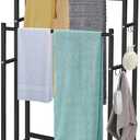 47.6 Inch Tall Free Standing Towel Racks 3 Tier Pool Towel Rack Outdoor Oversized Floor Bath Towel Drying Valet Holder Blanket Quilt Rack Stand for Bathroom Bedroom Beach Hot Tub Gym Pool Area Outside (Black)
