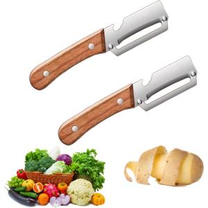2 x Multifunctional Vegetable Peeler,Stainless Steel Blade Vegetable & Fruit Peeler, Ergonomic Wooden Handle Kitchen Tool for Potato Apple Carrot, Rustproof & Easy to Clean (2PCS)