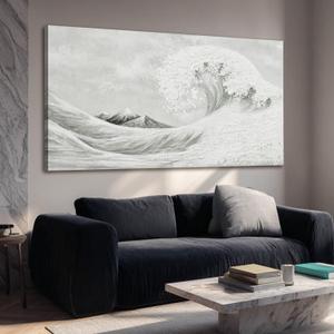 YETHEN WAL Neutral Grey & White Wave Wall Art – Textured Minimalist Canvas Print, Modern Coastal Decor for Hallway Entryway Bedroom, 20×40 Inch