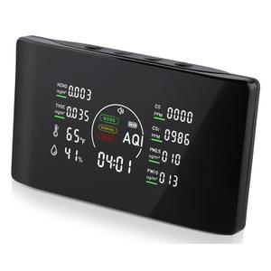 10 in 1 Indoor Air Quality Monitor with Portable Sensors for CO2, PM2.5, Temperature & Humidity, VOC Sensor and AQI, Accurate Formaldehyde,CO2 Detector, Suitable for Home, Black E1