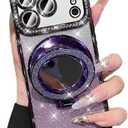 for iPhone 17 Pro Magnetic Case, [Compatible with Magsafe] Kickstand Shockproof Glitter Girls Woman Cute Bling Cover Makeup Mirror Ring Holder with Camera Protector for iPhone 17 Pro, Purple