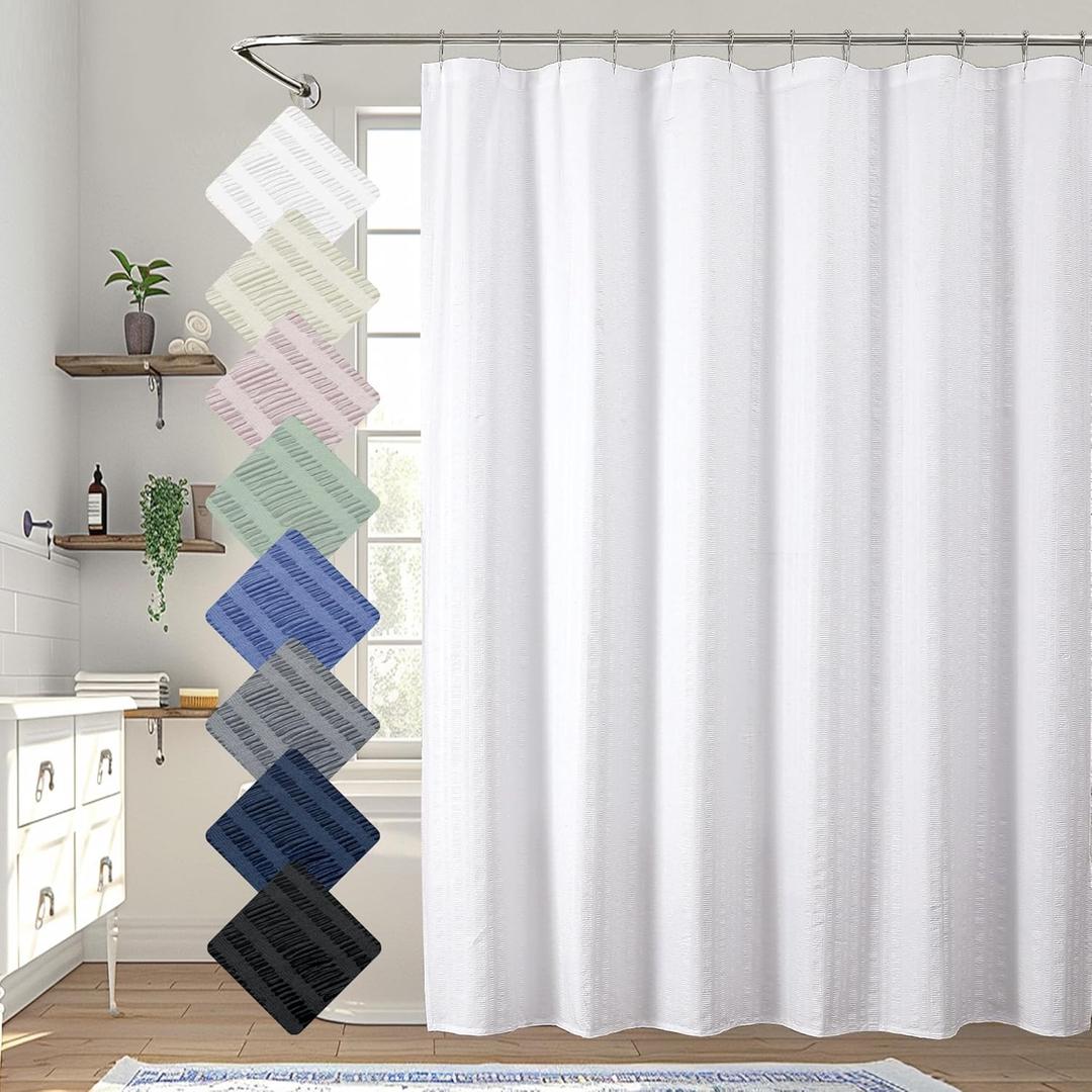 Aiyufeng Moga White Long Fabric Shower Curtain 72x78 inches Long, Hotel Quality, Washable, Water Repellent, White Spa Bathroom Curtains with 12 Button Holes, 72x78