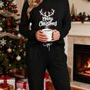 Christmas Pajamas Two Piece Outfits Tracksuits Loungewear Matching Set Pjs Jogger Sets (Black, XXL)