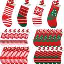 Shinymoon 24 Pcs Mini Knit Christmas Stockings 5 Inch Small Stocking Hanging Knitted Miniature Stockings Stripe Snowflake Tree Xmas Tiny Stocking Party Decor, 4 Assorted Styles