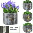 Fake Plants Artificial Eucalyptus Potted Plant with LED Lights 3Pcs Fake Plants in Pot for Home Decor Faux Lavender Plants and Flower Indoor in Wooden Box Pots