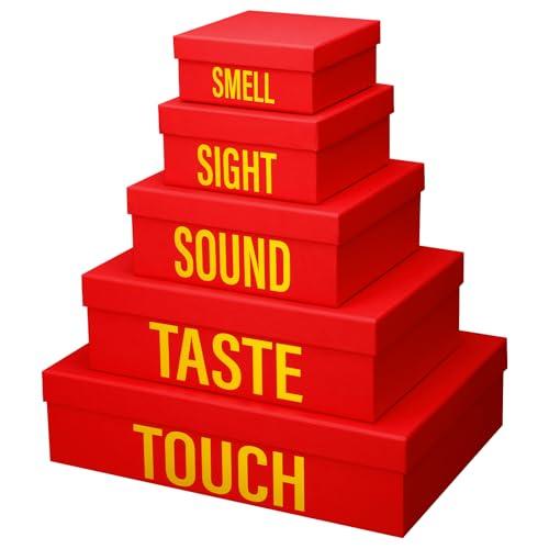 Kolldenn 5 Senses Gift Boxes for Him Her Five Senses Gift Bags Nesting Gifts Box with Lid for Valentine's Day Wedding Anniversary Birthday Party Decor for Husband Boyfriend 5.1'' to 13.8''(Red)