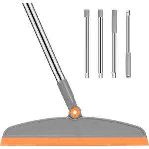 Multifunction Silicone Broom, 54 Inch Long Handle Silicone Floor Squeegee Broom, Sweep and Scrape 2 in 1 Household Cleaning Rubber Broom for Floor, Bathrooms, Kitchens, Showers, Tile, Pet Hair, Glass (Gray Orange)