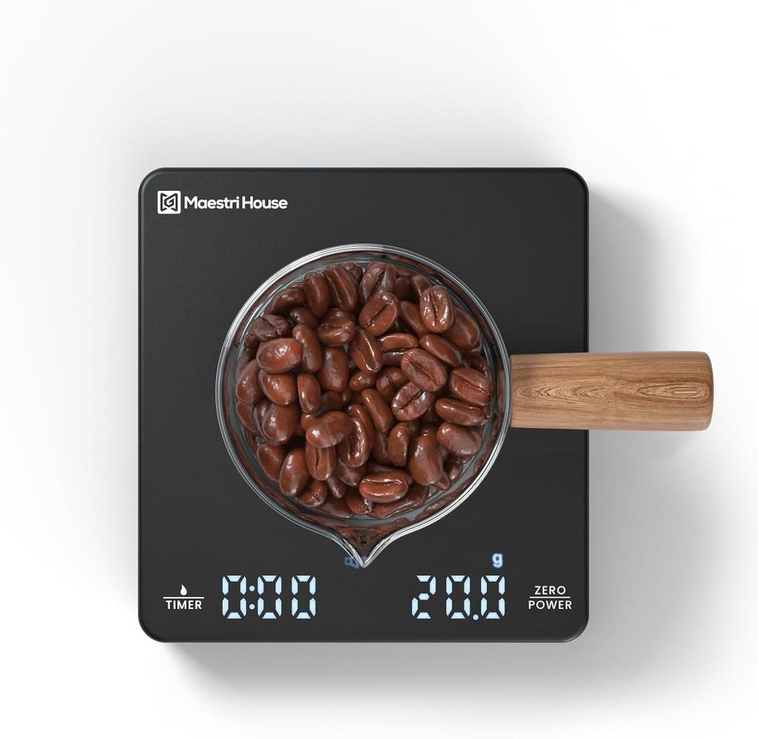 Mini Coffee Scale with Timer, Maestri House Rechargeable Espresso Scale, 2kg/0.1g Accurate Scale for Espresso and Pour-Over Coffee, Portable Digital Kitchen Scale with Automatic Timing-Black Mini Coffee Scale with Timer, Maestri House Rechargeable Espresso Scale, 2kg/0.1g Accurate Scale for Espresso and Pour-Over Coffee, Portable Digital Kitchen Scale with Automatic Timing-Black