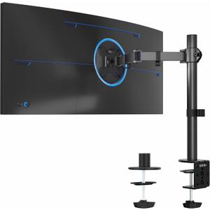 VIVO Single 13 to 38 inch Ultrawide Monitor Arm Desk Mount, Regular Screens up to 32 inches, 22 lbs capacity, Fully Adjustable Stand with C-Clamp and Grommet Base, Black, STAND-V001 (16" Tall)