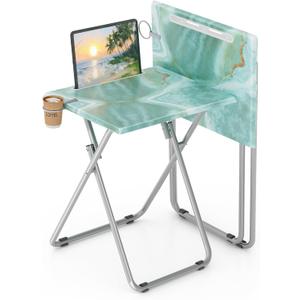 TV Trays Table Set of 2 Portable Folding TV Tray Table TV Dinner Tray with Sturdy MDF, Small Folding Tables with Phone & Tablet Slot, No Assembly Required, 15 x 18.9 x 25.6 in (Sea Blue Marble, 2Pcs)