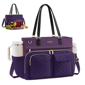 LOVEVOOK Insulated Lunch Tote Bag for Women, Large Capacity Work Bag with Large Cup Holder, Teacher Nurse Tote with Multi Pockets, Water Resistant Laptop Bag for Travel, College, Daily, 17.3 Inch