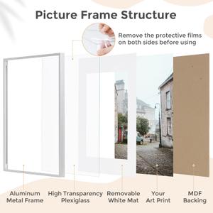 11x14 Picture Frame -11x14 Metal Picture Frame With Mat For 8x10 | 14x11 Frame Aluminum | Plexiglass And Hanging Hardware Included | 11 by 14 Poster Frame, Set of 4, Silver