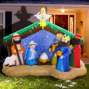 8.5 FT Christmas Inflatables Nativity Scene Outdoor Decorations, Christmas Blow Up Yard Decorations Nativity Sets for Garden Lawn Xmas Decor