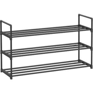 SONGMICS Shoe Rack, 3-Tier Shoe Storage Organizer, Metal Shoe Shelf, 12 to 15 Pairs Shoes, Stackable Shoe Tower for Living Room, Entryway, Hallway, Closet, Black ULSA13BK