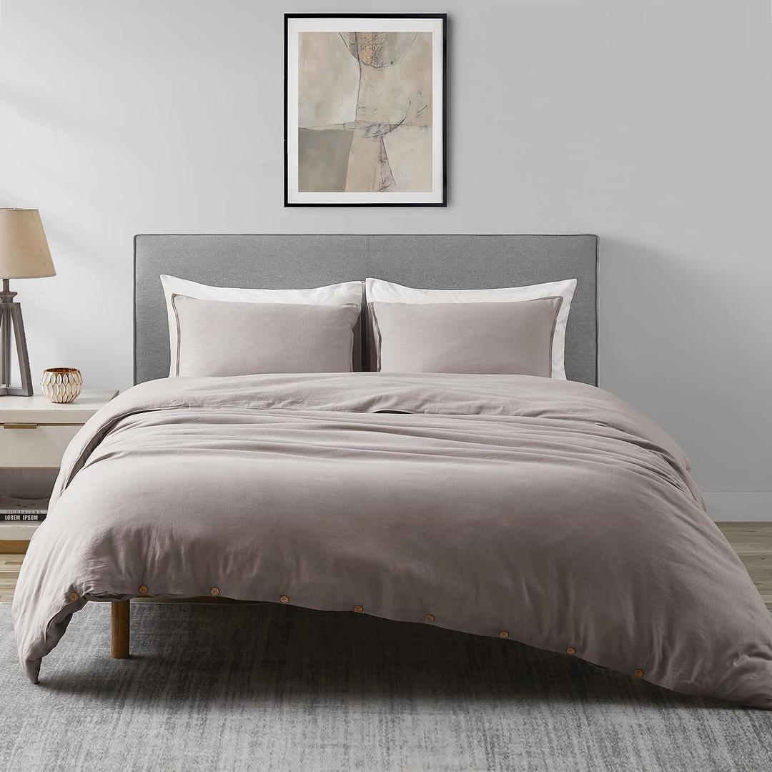 DAPU Linen Duvet Cover Set - French Linen Cotton Blend Natural Flax Soft Breathable Bedding 3 Pcs Set - 1 Duvet Cover 2 Pillowcases (Gray, Queen/Full)