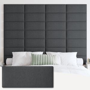 IFNOW Upholstered Wall Mounted Headboard, 3D Soundproof Wall Panels Peel and Stick for King Size, Reusable and Removable Tufted Bed Headboard in Black, King (12 Panels, 10" x 24")