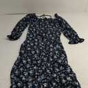 Womens Square Neck Long Sleeve Fall Casual Dresses Smocked Casual Midi Fall Dress A-Line Flowy Long Dress(Blue,Medium)