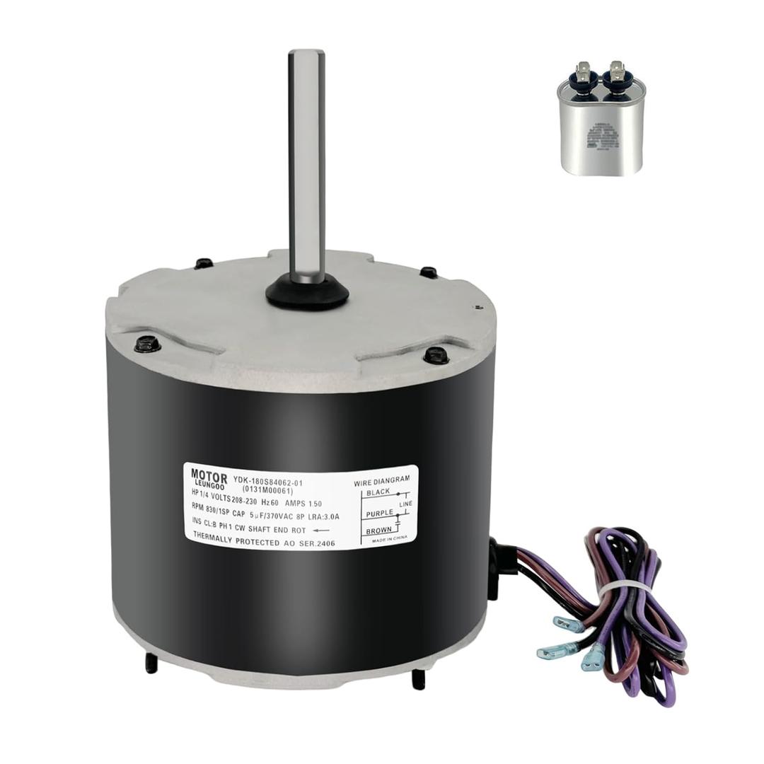 0131M00061SP 1/4HP Condenser Fan Motor Replaces Goodman Air conditioner Amana Janitrol 0131M00014PS, Zhongshan Broad-Ocean YDK-180S84062-01 Motor, 830RPM 208/230V 1.5A SSX160481BA, GSC130481AE Leungoo