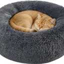 Dog Calming Beds for Small Medium Large Dogs - Round Donut Washable Puppy Dog Bed, Anti-Slip Faux Fur Fluffy Donut Cuddle Anxiety Cat Pet Bed(20" Dark Grey)