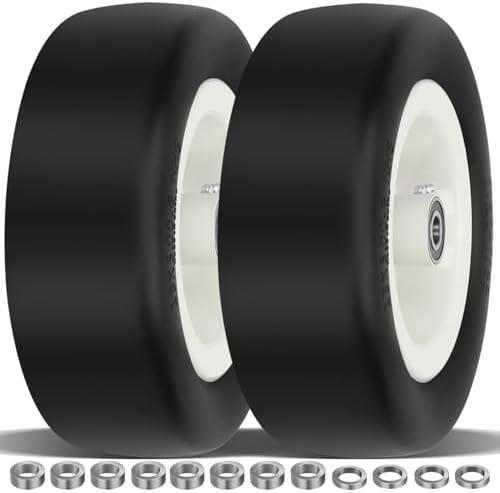 2 Pcs 13x5.00-6 Flat Free Tire and Wheel with Reinforced Rim and 3/ 4" Chrome Steel Bearings, 13x5x6 Lawn Mower Tires for Residential and Commercial, Zero Turn Mower Front Tires, 4.2"-6.2" Centered Hub