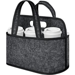 Resovo Enlarged 6 Cups Drink Carrier with Handle, Reusable Drink Carrier for Delivery, Assembly-Free Portable Coffee Holder Cup Holder Bag, Coffee Caddy with Double-Handle for Car, Take Out, Outdoors