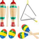 Guiro Instrument, Wooden Maracas For Adults, Wooden Egg Shakers, 6IN Musical Steel Triangle, Latin Percussion Colorful Wooden Musical Instruments for Adults, Parties, Festivals