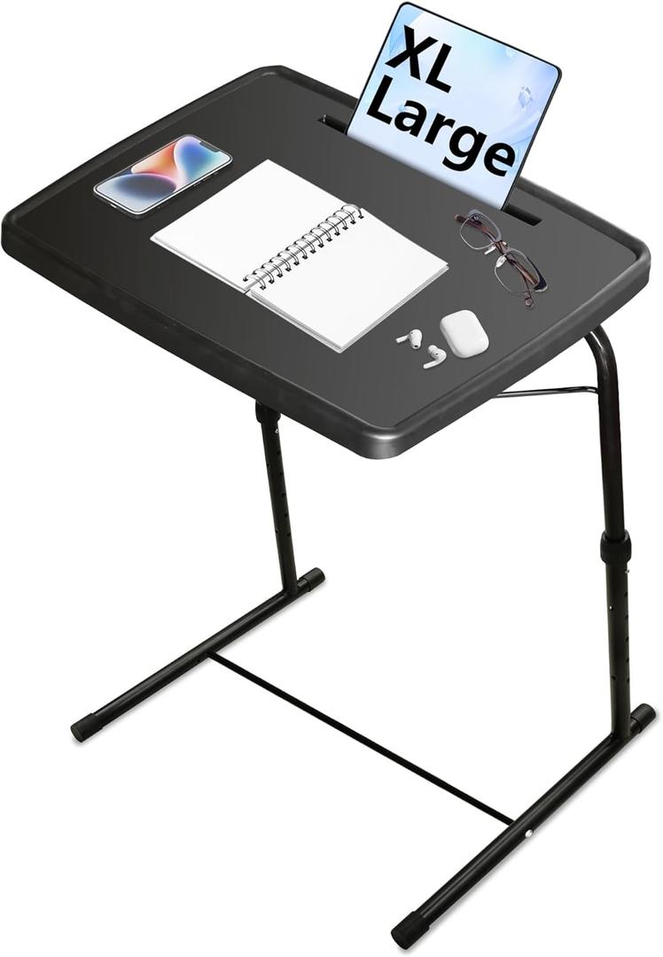 XL Adjustable Folding TV Tray Table, Larger TV Dinner HDPE Plastic Tray, for Laptop, Eating, Drawing, Snacks, etc, Black-Pro