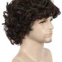 yuehong Mens Short Curly Brown Wig Anime Cosplay Wigs Halloween Cosplay Costume Hair Wig