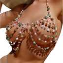 WDIRARA Women's Pearl Beaded Halter Bikini Top Sleeveless Backless Beach Cover Up Tops (Medium, Multicolor)