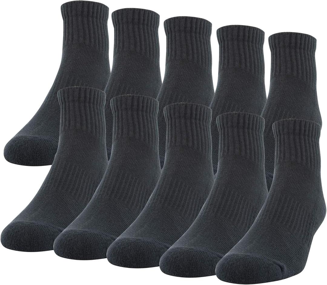 Gildan Men's Active Cotton Ankle Socks, 10-Pairs (Black) Sizes 6-10