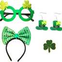 4Pcs St. Patrick's Day Costume Set Shamrock Themed Headband, Glasses, Earrings, Pin, Irish Green Festival Themed Party Women Costume Accessories
