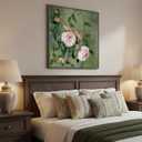 Framed Vintage Floral Square Wall Art, Pink and Green Retro Botanical Watercolor Flower Canvas Painting Prints, French Country Cottage Core Elegant Peony Artwork for Bedroom Living Room Office, 24x24