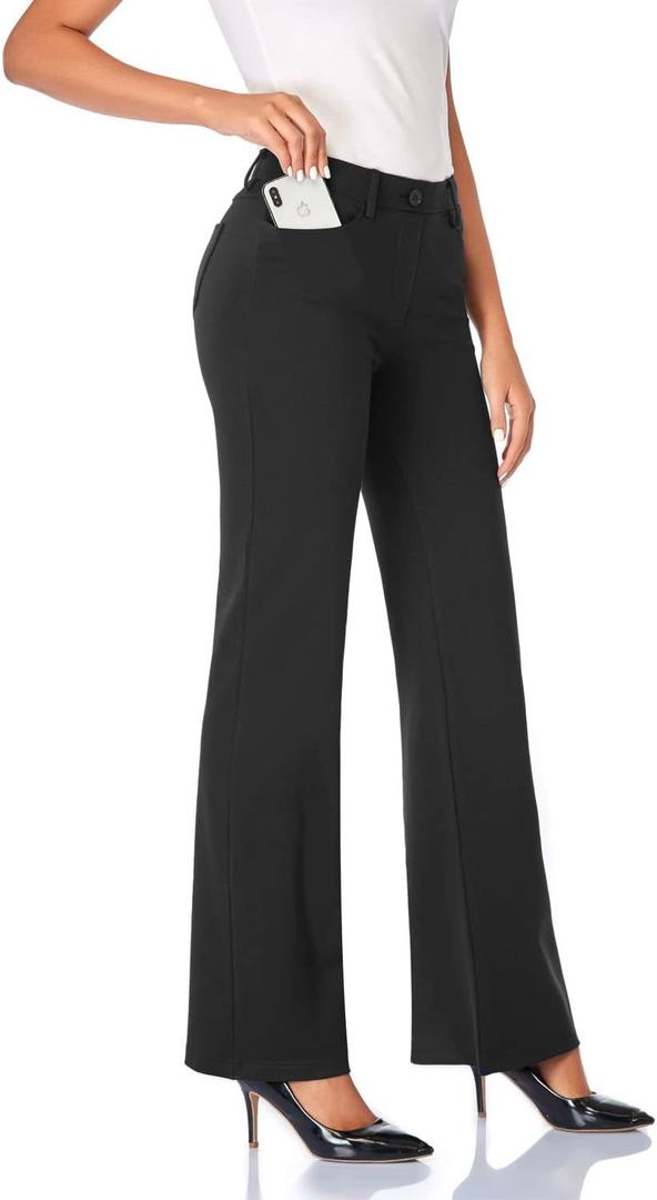 Tapata Women's 32'' Stretchy Bootcut Dress Pants with Pockets Tall, Petite, Regular for Office Work Business (Medium Long, Black)