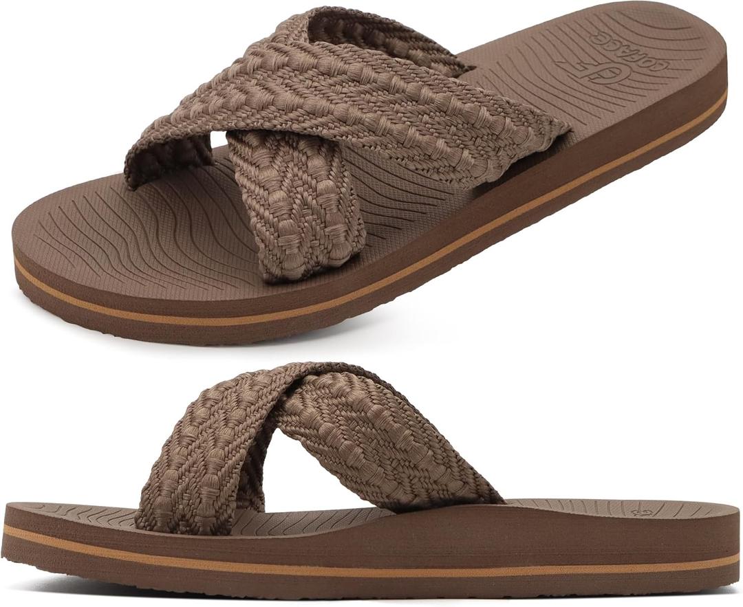 COFACE Womens Orthopedic Sandals Comfortable Orthotic Soft Cushion Recovery Plantar Fasciitis Walking Slip On Ladies Cloud Cross Slides for Woman Size 5-11 (9, Brown)