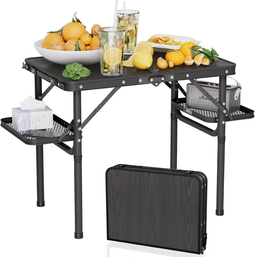 Titanker Folding Camping Table Small 2ft, Small Camp Table Portable with 50% Extra Space, Folding Picnic Set, Portable Beach Table, Car Camping Essentials, Aluminum Light & Solid (Small 24.4"L x 16.3"W x 20.9"H, Dark Oak Top & Black Frame)