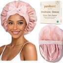 YANIBEST Breathable Soft Silk Bonnet for Sleeping, Breeze Satin Bonnet with Tie Band Hair Wrap Less Frizz Natural Curly Hair (Pink)