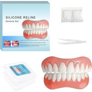 Silicone Dentures - Moldable False Teeth - Men and Veneers Teeth for Women, Convenient and Quick, Suitable for Daily, Party - 6PCS - F