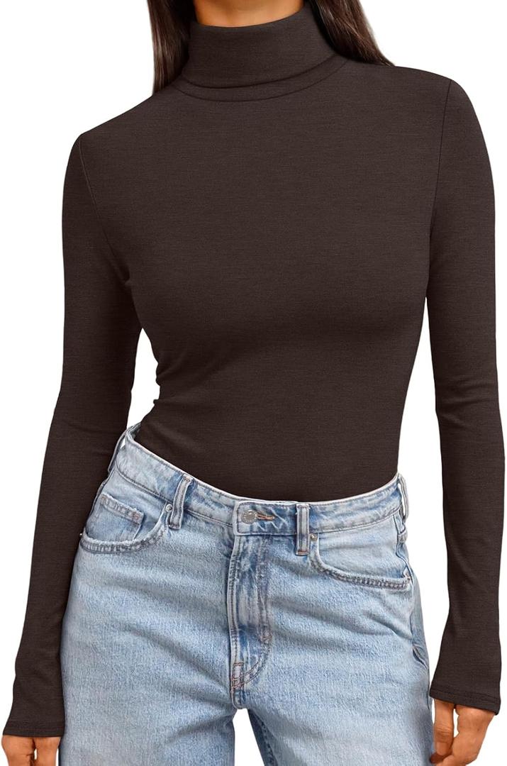 Trendy Queen Women's Turtleneck Long Sleeve Shirts Spring Fashion BasicThermal Underwear Tops Winter Clothes 2026 Coffee S