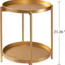 TeoKJ 2 Tier Round Side Table, Folding Metal Small Bedside Nightstand for with Two Removable Tray for Bedroom Living Room Bedside Small Spaces Gold X2, round, 21.26-inch diameter
