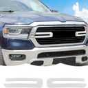 Front Grille Inserts Trim Cover Grill U Bar Cover Frame Decoration Exterior Accessories for Dodge RAM 2018 2019 2020 2021 2022, White