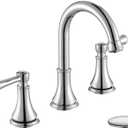 Chrome Two Handle 8 inch Widespread Bathroom Sink Faucet 3 Holes with Pop-Up Drain, High Arc Modern Bathroom Vanity Faucet with Brass 360 Swivel Spout,TAF830Y-CP