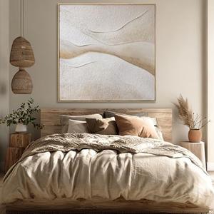 Textured Neutral Abstract Wall Art, Hand Painted Oil Painting, Minimalist Framed Wall Decor for Living Room Bedroom Office, 40x40 Inch
