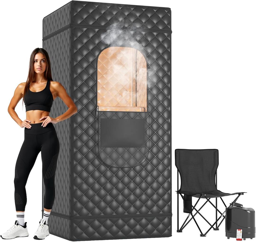 Amopatio Portable Steam Sauna Box, Portable Sauna for Home, Personal SPA Sauna Tent for Health, Rapid Heating Home Sauna with 3L Steamer, Folding Sauna Chair, 31"x31"x70.5", Black