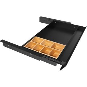 Large Under Desk Mounted Sliding Drawer with Bamboo Tray and 60 Degree Tilt Panel to Pull Out, 22'' Long & 13'' deep Large Storage Organizer for Sit Stand Workstation