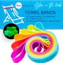Towel Bands (6-Pack), Beach Pool & Cruise Chairs, Extra Durable, No Snapping, Cruise Ship & Beach Essentials, Great Alternative to Beach Towel Clips (3 Regular + 3 Glow in The Dark (Pink, Orange, Yellow, Green, Blue, Purple)