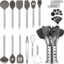 Kitchen Utensils Set, Kyraton 38 Pieces Non-Stick Silicone Cooking Utensils Set, Spoon Spatula Set with Sturdy Stainless Steel Utensil Holder, Dishwasher Safe, Medium, Small
