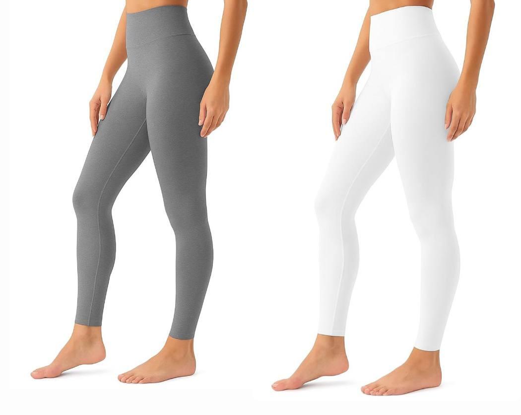 2 Pack Leggings for Women-No See-Through High Waisted Tummy Control Yoga Pants Workout Running Legging White, Grey, L/XL