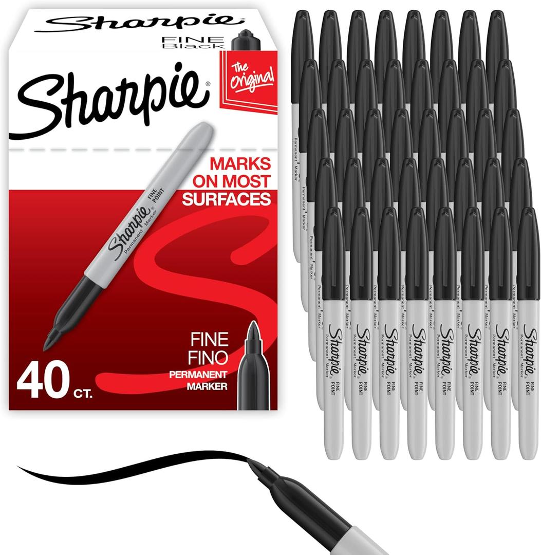 Sharpie Permanent Markers, Fine Point, Black, 40 Count - Quick Drying, Bulk Set for Classroom, Poster Boards, Office, Home, Teacher Supplies